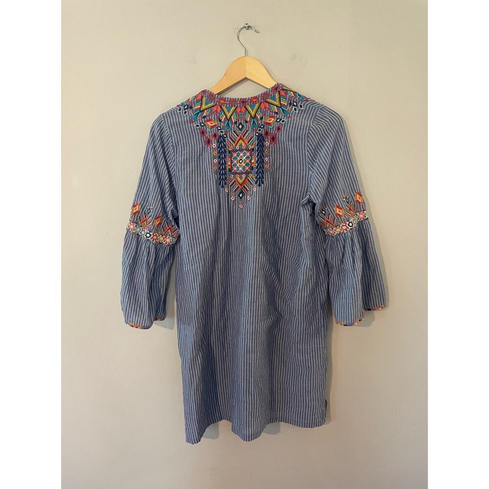 Johnny Was Workshop Shankara Embroidered Pinstripe Tunic Dress S
